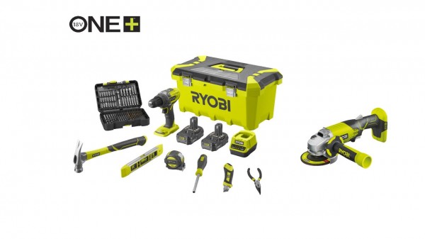 RYOBI Ryobi aku SET (buš.R18DD3-220TAH + brus.R18AG-0) promo